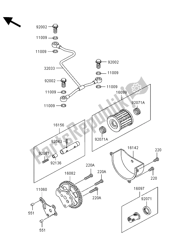 All parts for the Oil Pump of the Kawasaki KLF 300 2003