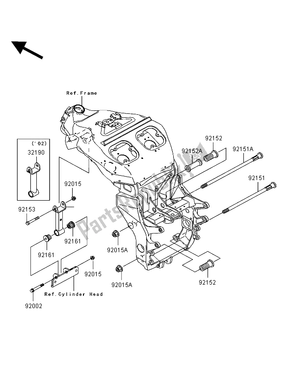 Tutte le parti per il Supporto Del Motore del Kawasaki Ninja ZX 12R 1200 2002