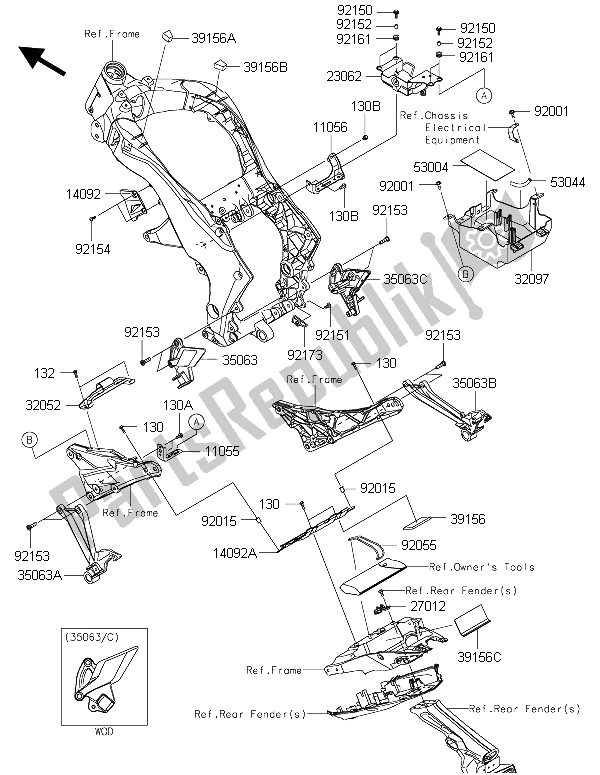 Alle onderdelen voor de Frame Hulpstukken van de Kawasaki Z 1000 ABS 2015