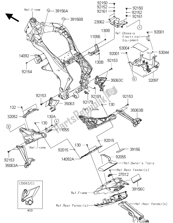 Alle onderdelen voor de Frame Hulpstukken van de Kawasaki Z 1000 ABS 2015