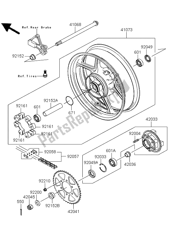 All parts for the Rear Hub of the Kawasaki Versys ABS 650 2012