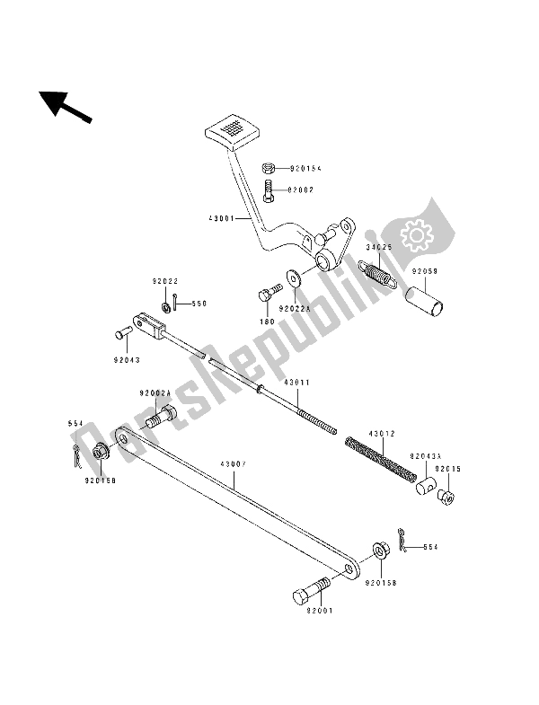 All parts for the Brake Pedal of the Kawasaki EL 250D 1992