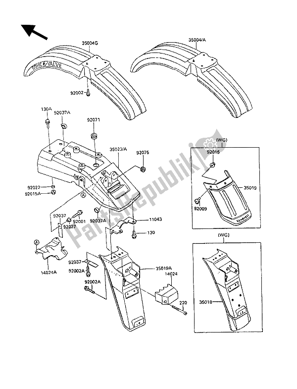 Alle onderdelen voor de Spatbord van de Kawasaki KLR 250 1991