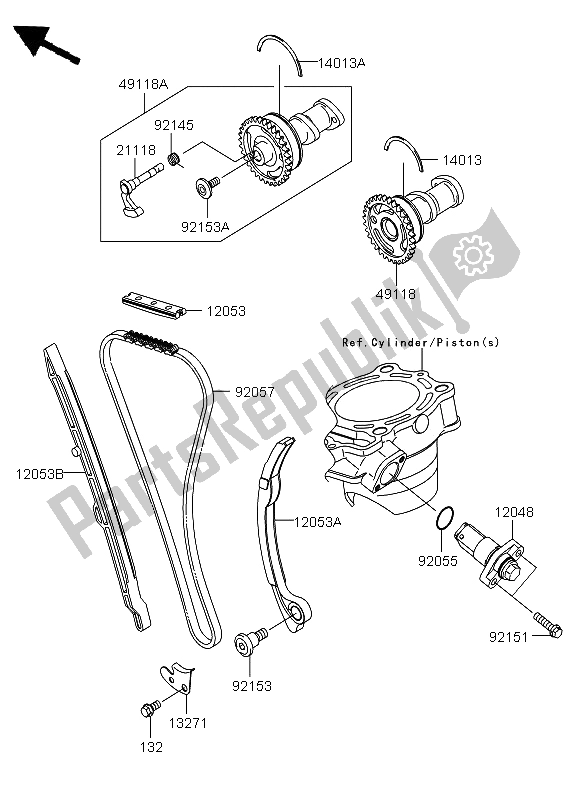 All parts for the Camshaft & Tensioner of the Kawasaki KX 250F 2011