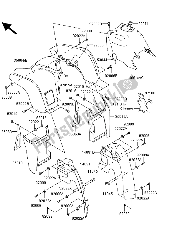 All parts for the Front Fender of the Kawasaki KVF 360 4X4 2012