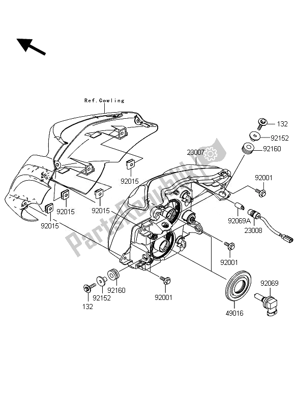 All parts for the Headlight of the Kawasaki ER 6N ABS 650 2010