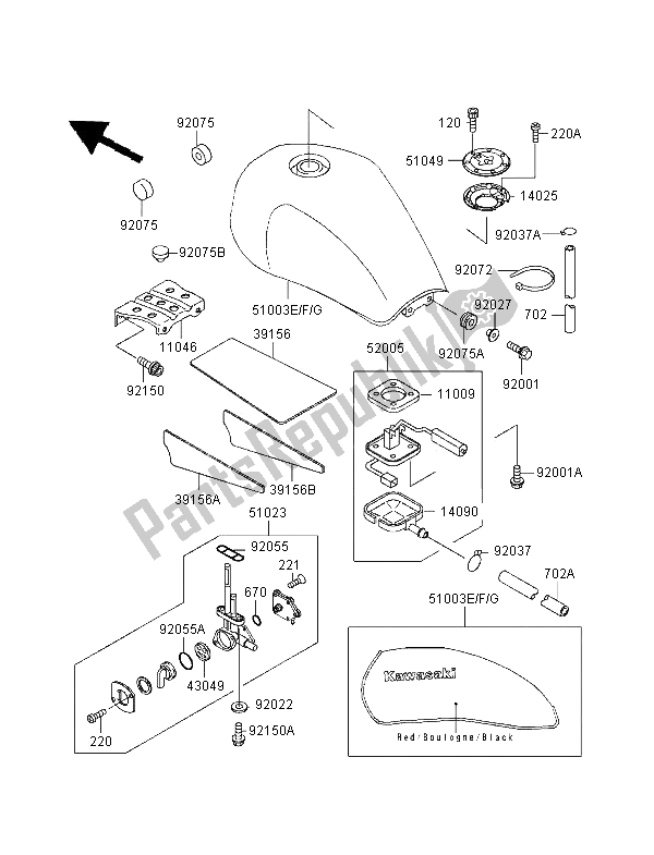 Todas as partes de Tanque De Combustível do Kawasaki Zephyr 750 1995