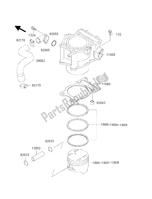 All parts for the Cylinder & Piston of the Kawasaki KVF 400 2001