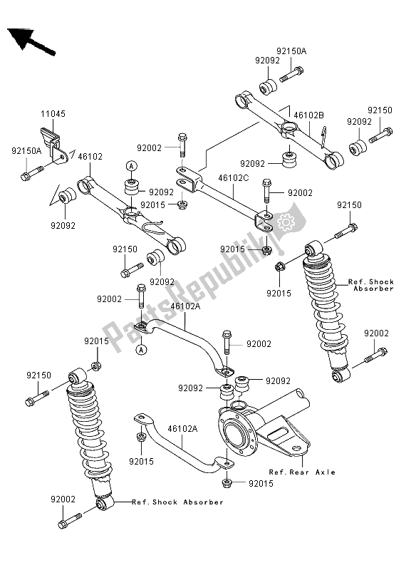 Toutes les pièces pour le Suspension Arrière du Kawasaki KLF 300 2004