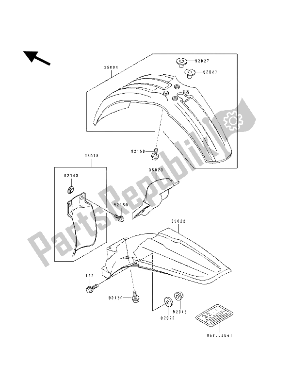 All parts for the Fender of the Kawasaki KX 250 1993