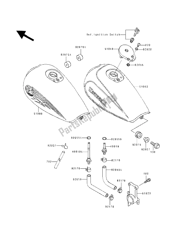 Alle onderdelen voor de Benzinetank van de Kawasaki EL 250D 1992