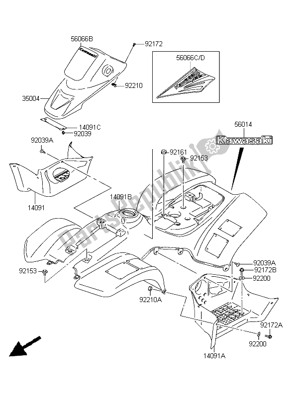 All parts for the Fenders of the Kawasaki KFX 50 2004