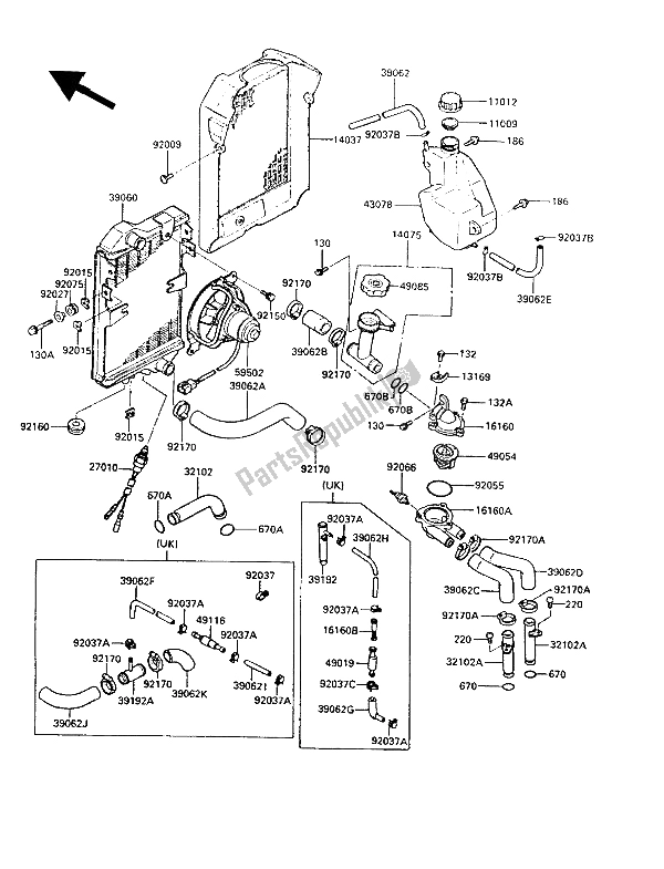 Todas las partes para Radiador de Kawasaki LTD 450 1989