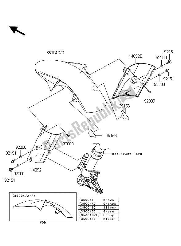 All parts for the Front Fender of the Kawasaki Z 1000 ABS 2011