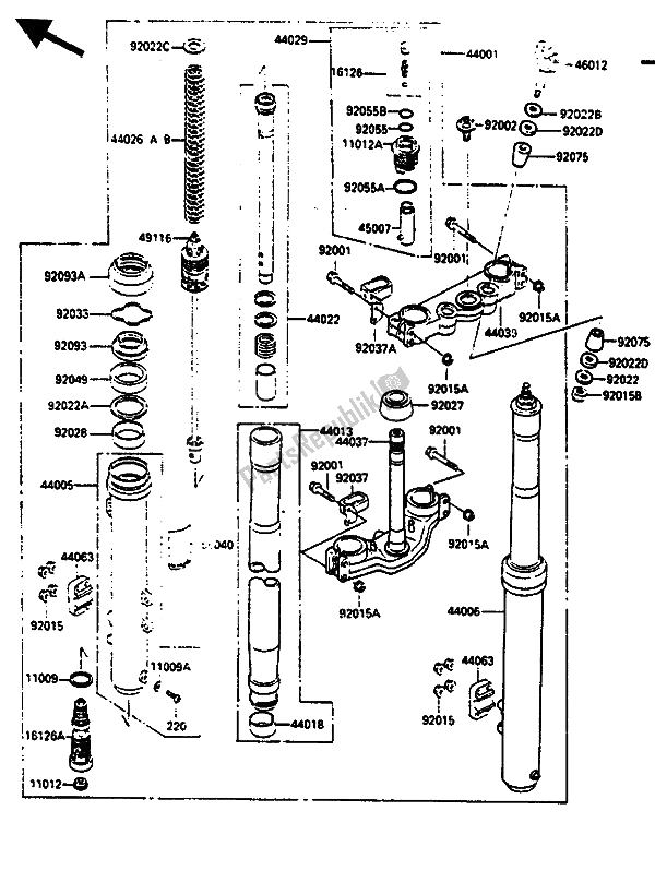 Todas las partes para Tenedor Frontal de Kawasaki KX 500 1986