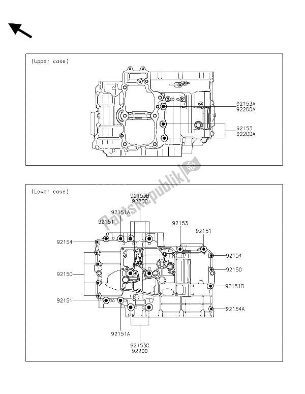 Tutte le parti per il Modello Del Bullone Del Basamento del Kawasaki Vulcan S 650 2015