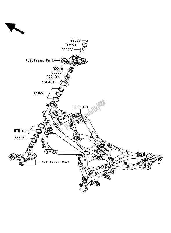 All parts for the Frame of the Kawasaki ER 6N ABS 650 2006