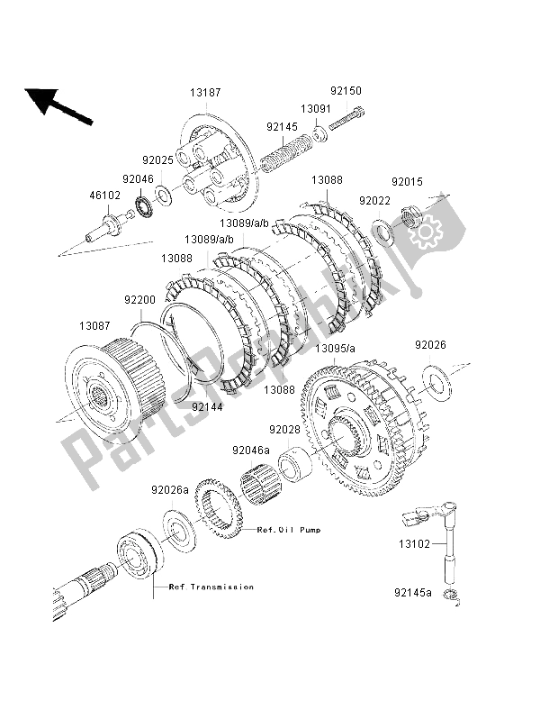 All parts for the Clutch of the Kawasaki Ninja ZX 9R 900 2002