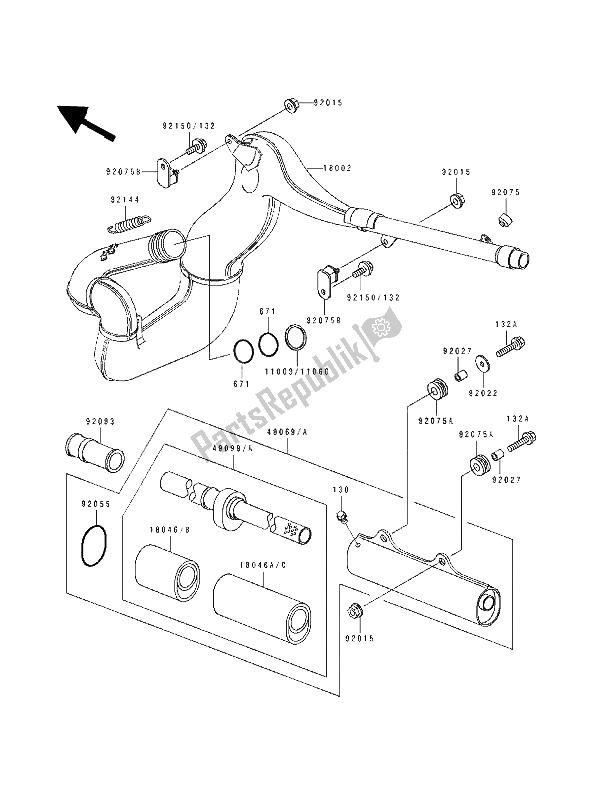 Tutte le parti per il Silenziatore del Kawasaki KX 500 1989