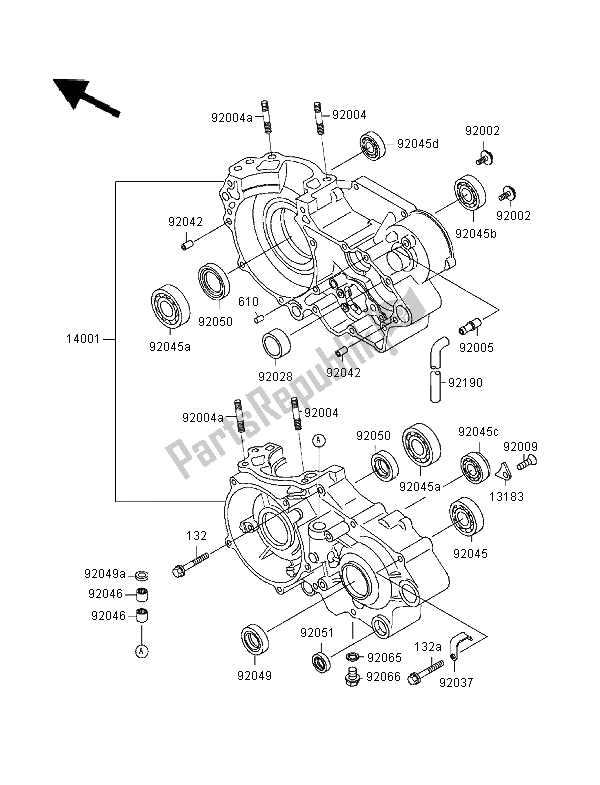 All parts for the Crankcase of the Kawasaki KX 500 1996