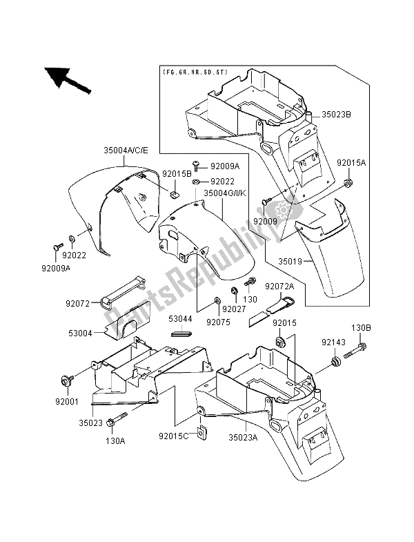 Tutte le parti per il Parabordi del Kawasaki Ninja ZX 7R 750 1997