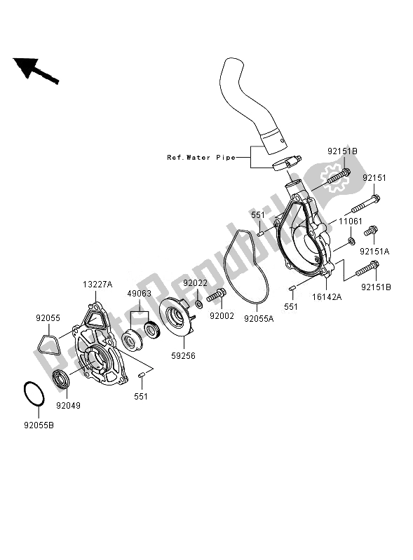 All parts for the Water Pump of the Kawasaki ER 6N ABS 650 2007