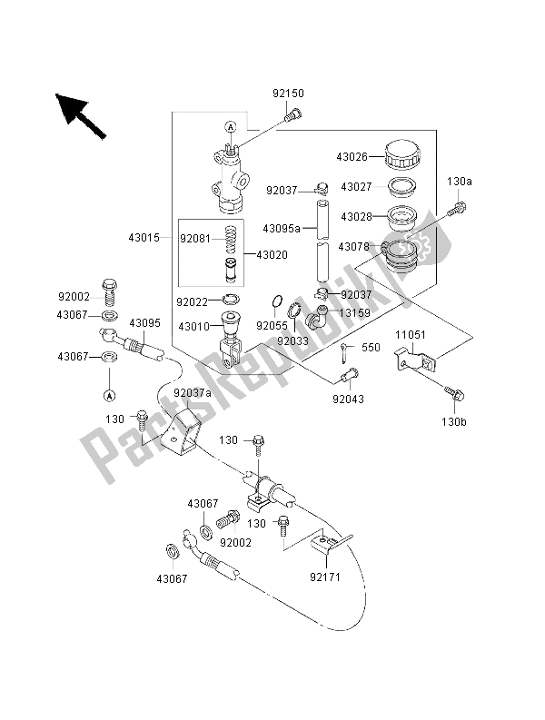 All parts for the Rear Master Cylinder of the Kawasaki Ninja ZX 12R 1200 2000