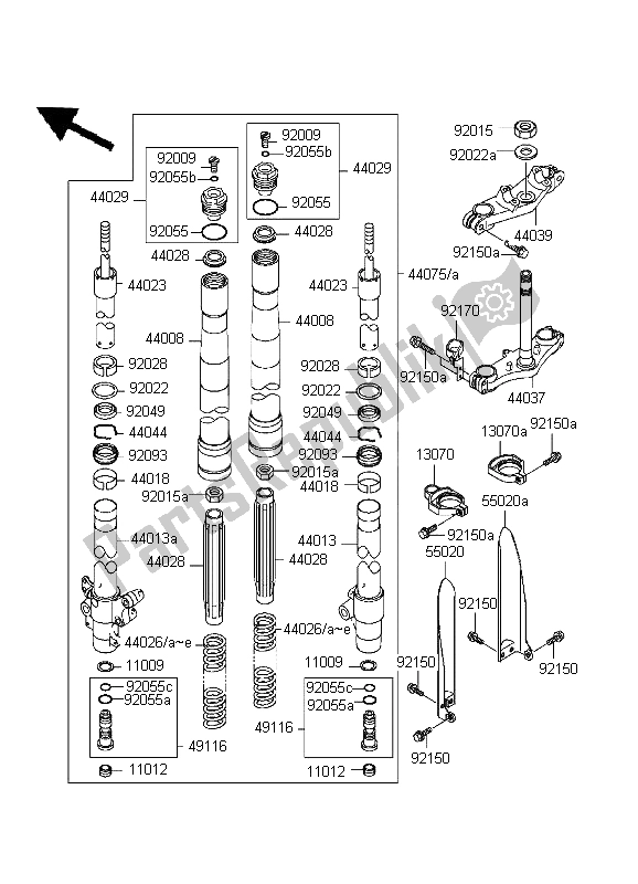 All parts for the Front Fork of the Kawasaki KX 80 SW LW 1999