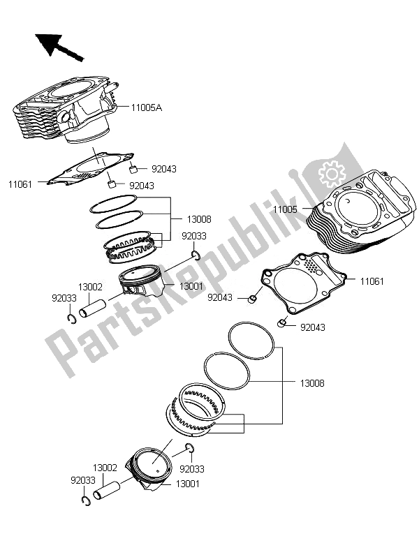 Alle onderdelen voor de Cilinder & Zuiger van de Kawasaki VN 900 Classic 2011