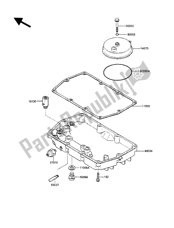 Alle onderdelen voor de Ontluchtingsdeksel En Oliepan van de Kawasaki GPZ 500S 1987