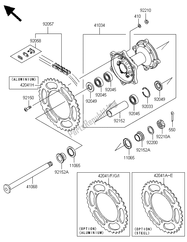 All parts for the Rear Hub of the Kawasaki KX 450F 2008