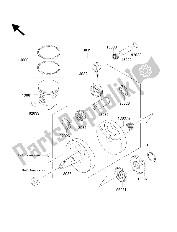 All parts for the Crankshaft & Piston of the Kawasaki KX 85 SW 2001