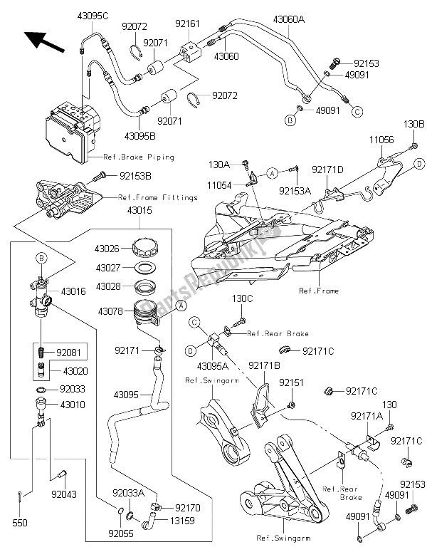 Toutes les pièces pour le Maître-cylindre Arrière du Kawasaki 1400 GTR ABS 2016