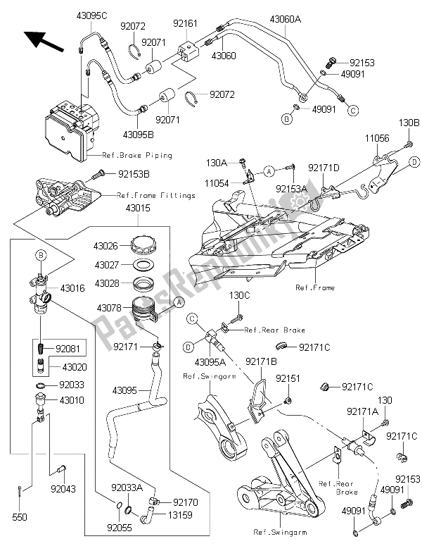 Toutes les pièces pour le Maître-cylindre Arrière du Kawasaki 1400 GTR ABS 2016