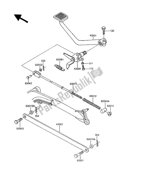 Alle onderdelen voor de Rempedaal van de Kawasaki GT 550 1991