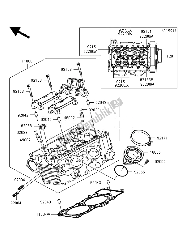 Alle onderdelen voor de Cilinderkop van de Kawasaki ER 6F ABS 650 2007