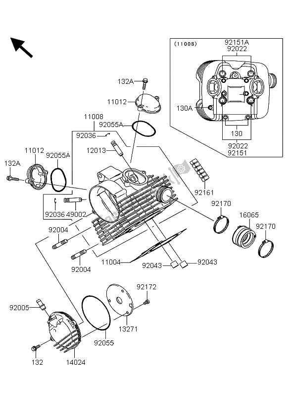 All parts for the Cylinder Head of the Kawasaki KVF 360 4X4 2007