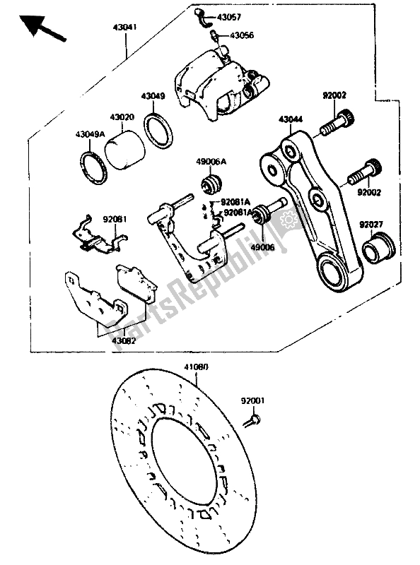 All parts for the Rear Caliper of the Kawasaki GPZ 750R 1985