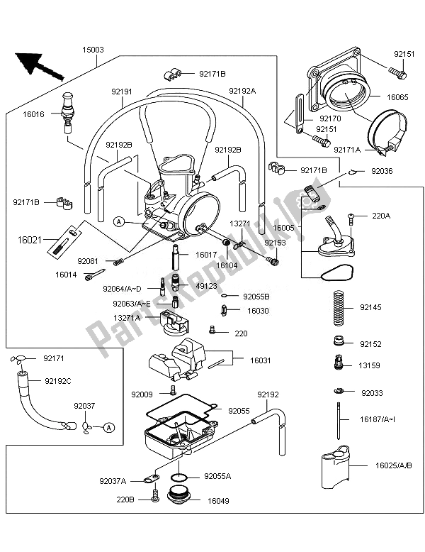 All parts for the Carburetor of the Kawasaki KX 125 2007