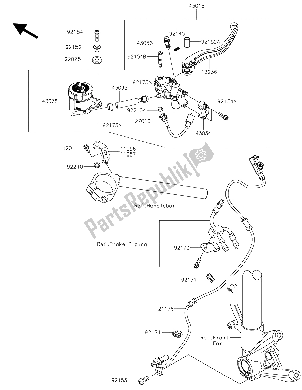 Todas las partes para Cilindro Maestro Delantero de Kawasaki Ninja H2 1000 2015