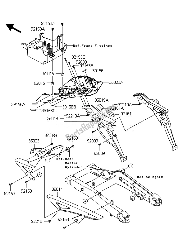 All parts for the Rear Fender of the Kawasaki Z 1000 ABS 2010