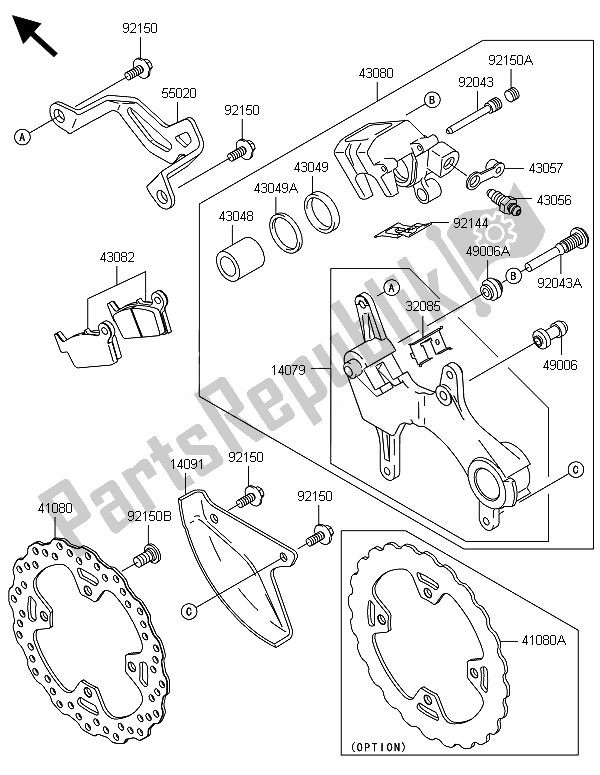 All parts for the Rear Brake of the Kawasaki KLX 450R 2014