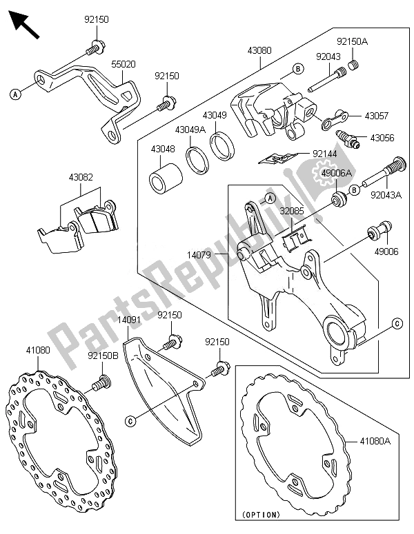 Alle onderdelen voor de Achterrem van de Kawasaki KLX 450R 2014
