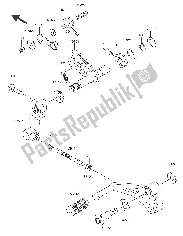 All parts for the Gear Change Mechanism of the Kawasaki Ninja 250 SL 2016