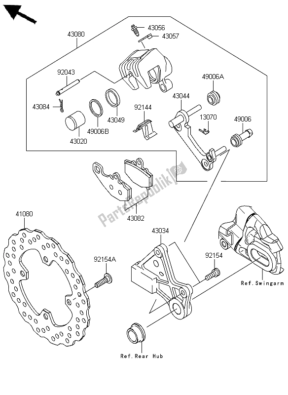 All parts for the Rear Brake of the Kawasaki ER 6F 650 2012