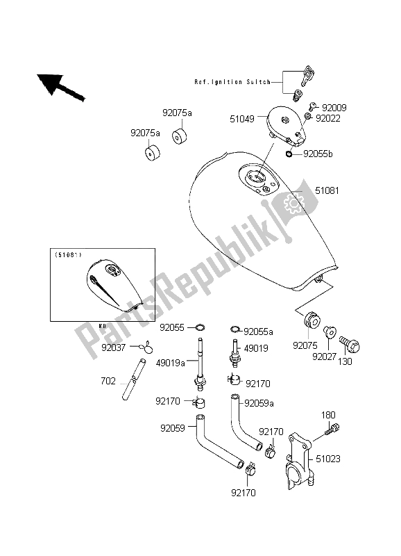 Alle onderdelen voor de Benzinetank van de Kawasaki EL 252 1999