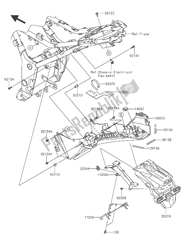 Tutte le parti per il Parafango Posteriore del Kawasaki Z 300 2016