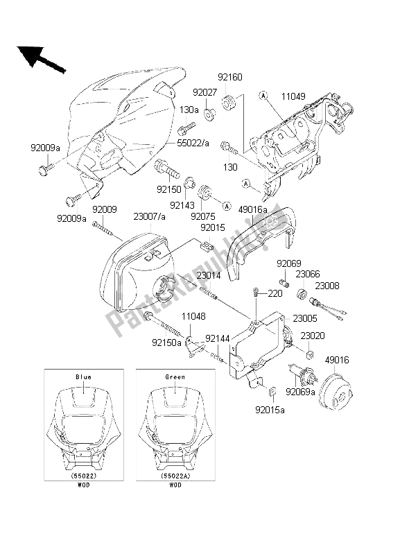 Todas las partes para Faro de Kawasaki KLR 650 2001