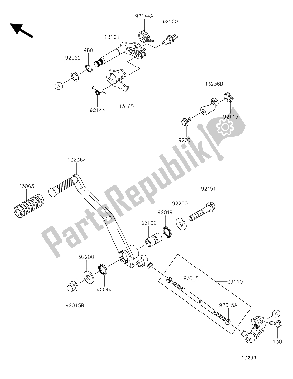 All parts for the Gear Change Mechanism of the Kawasaki VN 900 Custom 2015