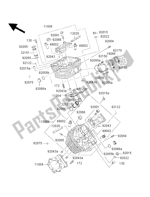 All parts for the Cylinder Head of the Kawasaki VN 800 Drifter 2002